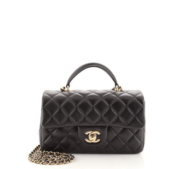 Chanel Classic Single Flap Top Handle Bag Quilted Lambskin Mini