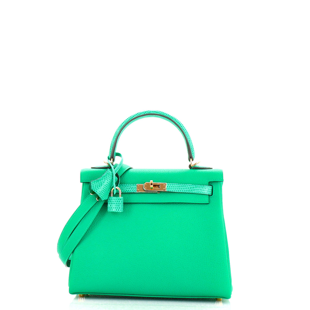 Hermes Touch Kelly Handbag Green Togo with Lizard and Gold Hardware 25  Green 1458901