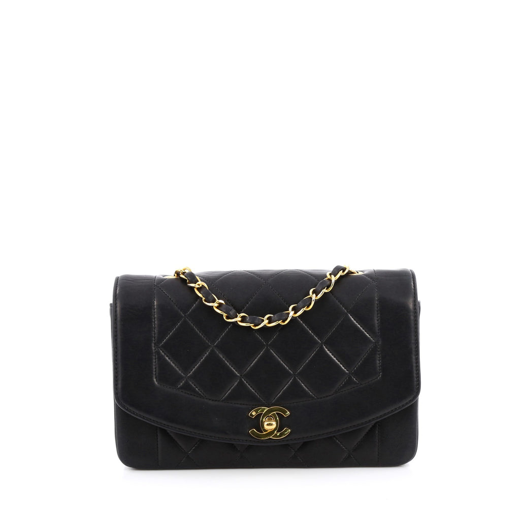 Vintage Chanel Small Diana Fringe Camera Bag Black Lambskin Gold Hardware