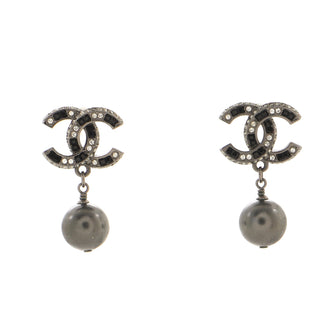 Chanel CC Drop Earrings Metal with Faux Pearls