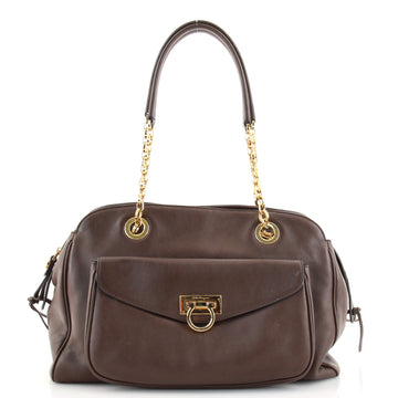 Salvatore Ferragamo Gancini Pocket Chain Bowler Bag Leather Medium