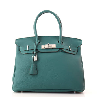 Hermes Birkin Handbag Green Togo with Palladium Hardware 30