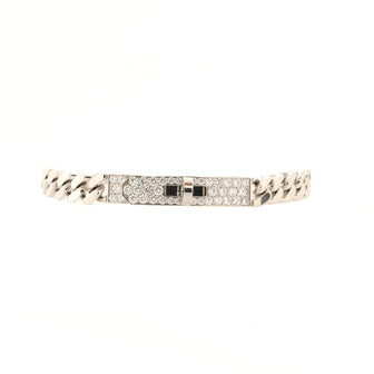 Hermes Kelly Gourmette Bracelet 18K White Gold and Pave Diamonds Extra Small