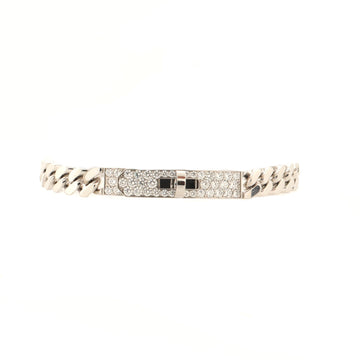 Hermes Kelly Gourmette Bracelet 18K White Gold and Pave Diamonds Extra Small