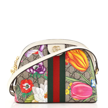 Gucci Ophidia Dome Shoulder Bag Flora GG Coated Canvas Small