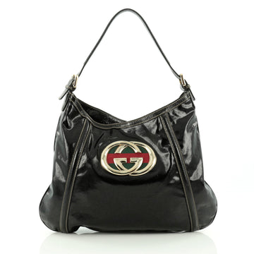 Gucci Britt Web Hobo Dialux Coated Canvas Medium Black