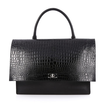 Givenchy Shark Convertible Satchel Crocodile Embossed Leather Large Black