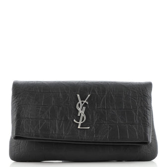 Saint Laurent West Hollywood Fold Over Clutch Crocodile Embossed Leather