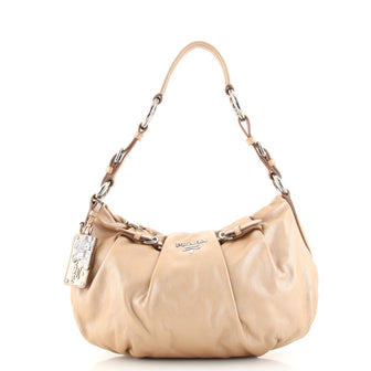 Prada Buckle Pleated Shoulder Bag Soft Calf Medium