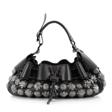 Burberry Mason Warrior Hobo Studded Leather Medium Black