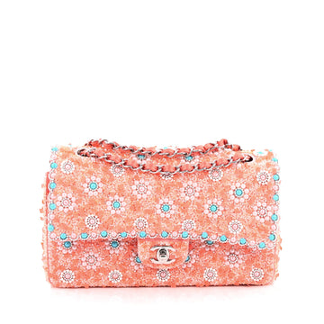 Chanel Classic Double Flap Bag Embellished Sequins and Pearls Medium Pink