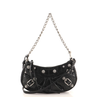 Balenciaga Le Cagole Giant Studs Chain Shoulder Bag Crocodile Embossed Leather with Crystals Mini