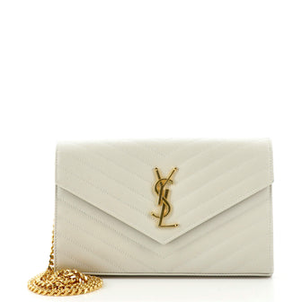 Saint Laurent Classic Monogram Wallet on Chain Matelasse Chevron Leather Medium