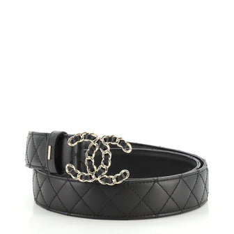 Chanel Woven Chain CC Buckle Belt Quilted Leather Medium