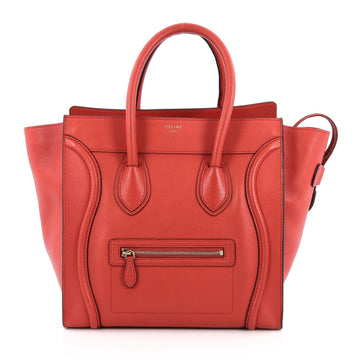 Celine Luggage Handbag Grainy Leather Mini red