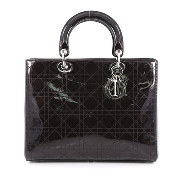 Christian Dior Lady Dior Handbag Stitched Cannage Patent Large Black