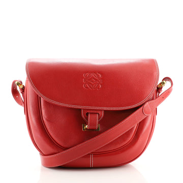 Loewe Vintage Logo Round Flap Messenger Bag Leather Small