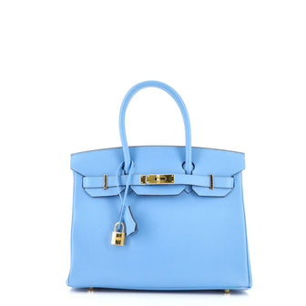 Hermes Birkin Handbag Blue Epsom with Gold Hardware 30