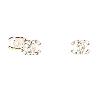 Chanel Asymmetrical Baguette Double CC Stud Earrings Metal and Crystals