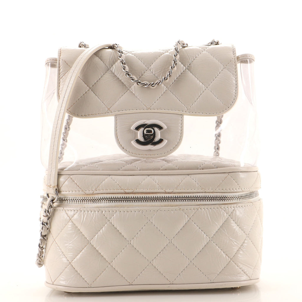 Chanel Zip Around Flap Backpack Quilted Crumpled Calfskin and PVC Small  Clear 1465161