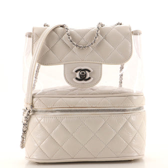 Chanel Zip Around Flap Backpack Quilted Crumpled Calfskin and PVC Small