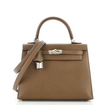 Hermes Kelly Handbag Brown Madame with Palladium Hardware 25