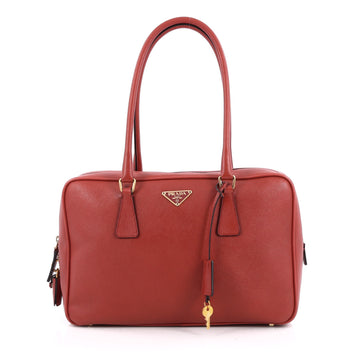 Prada Bauletto Handbag Saffiano Leather Medium Red