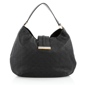 Gucci New Ladies Web Hobo Guccissima Leather Large Black