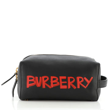 Burberry Logo Toiletry Pouch Printed Leather Medium