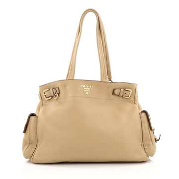 Prada Side Pocket Belt Tote Vitello Daino Large Neutral