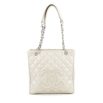 Chanel Petite Shopping Tote Quilted Caviar Neutral