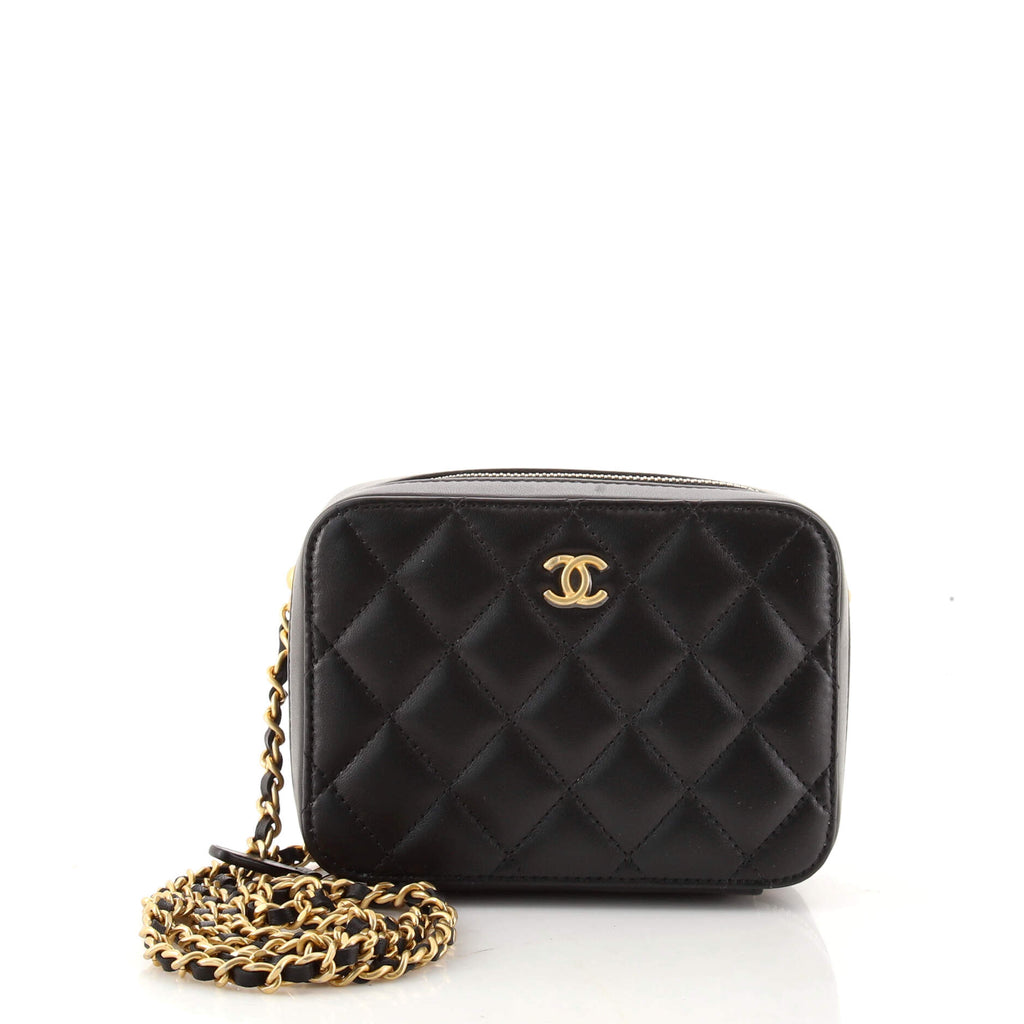 Chanel Pearl Crush Zip Around Vanity Case with Chain Quilted