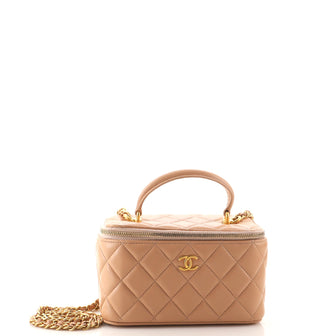Chanel Classic Top Handle Vanity Case with Chain Quilted Lambskin Small