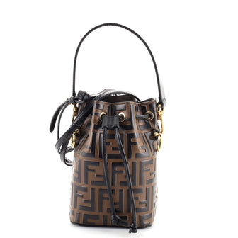 Fendi Mon Tresor Bucket Bag Zucca Embossed Leather Mini