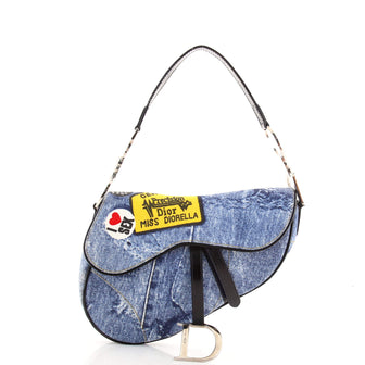 Christian Dior Vintage Saddle Bag Printed Denim Medium