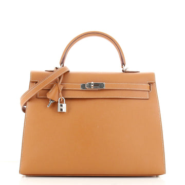 Hermes Kelly Handbag Brown Epsom with Palladium Hardware 35