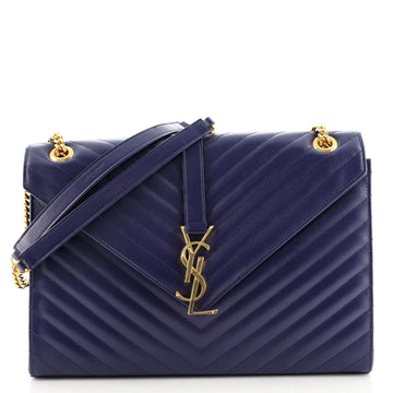 Saint Laurent Classic Monogram Envelope Satchel Matelasse Chevron Leather Large