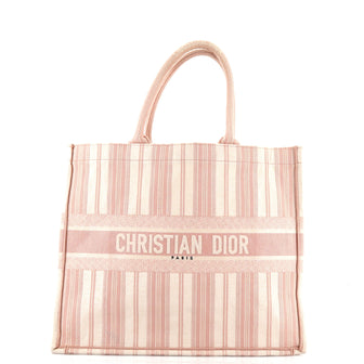 Christian Dior Book Tote Bayadere Stripe Embroidered Canvas Large
