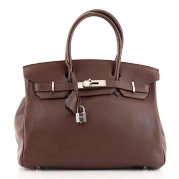 Hermes Birkin Handbag Brown Swift with Palladium Hardware 30