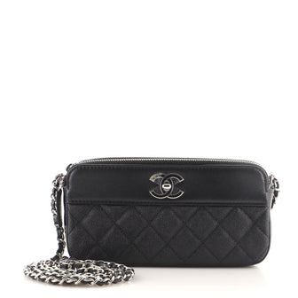 Chanel Mademoiselle Vintage Double Zip Clutch with Chain Quilted Caviar