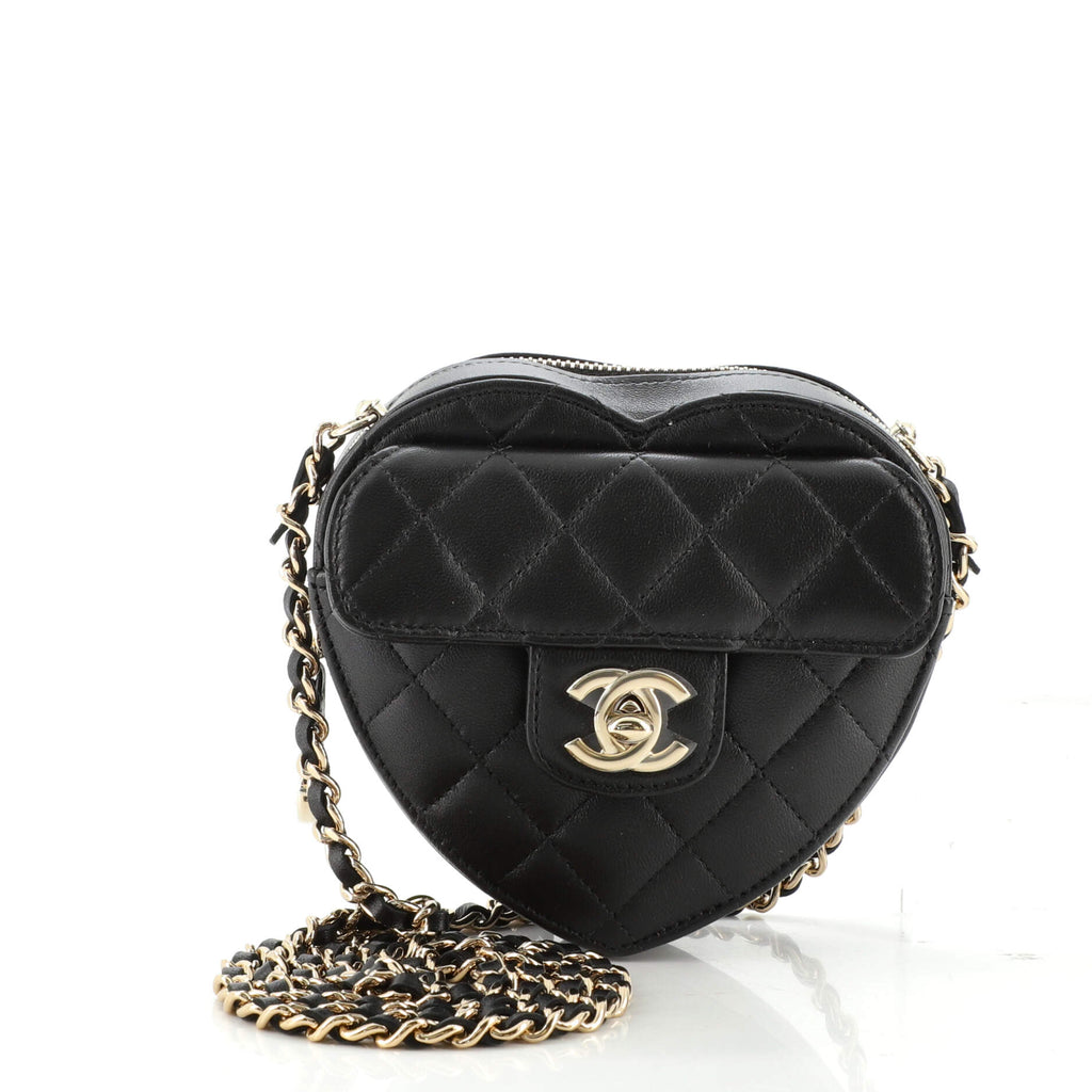Chanel CC in Love Heart Clutch with Chain Quilted Lambskin Black 1468032