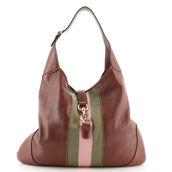 Gucci Web Jackie O Bouvier Hobo Leather Large