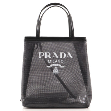 Prada Logo Convertible Tote Sequined Mesh Small