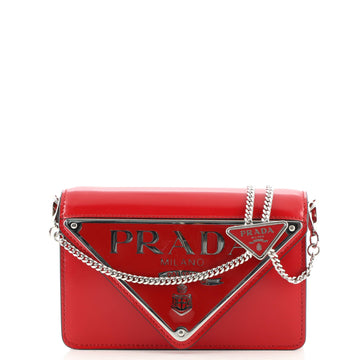 Prada Triangle Logo Chain Shoulder Bag Leather Small