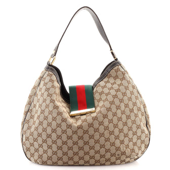 Gucci New Ladies Web Hobo GG Canvas Large