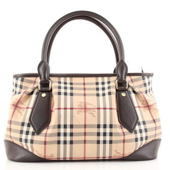 Burberry Heathcliff Convertible Tote Haymarket Coated Canvas Medium