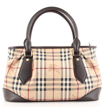 Burberry Heathcliff Convertible Tote Haymarket Coated Canvas Medium