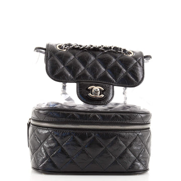 Chanel Zip Around Flap Backpack Quilted Crumpled Calfskin and PVC Small