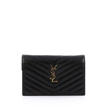 Saint Laurent Classic Monogram Chain Wallet Matelasse Chevron Leather Small