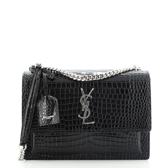 Saint Laurent Sunset Crossbody Bag Crocodile Embossed Leather Medium